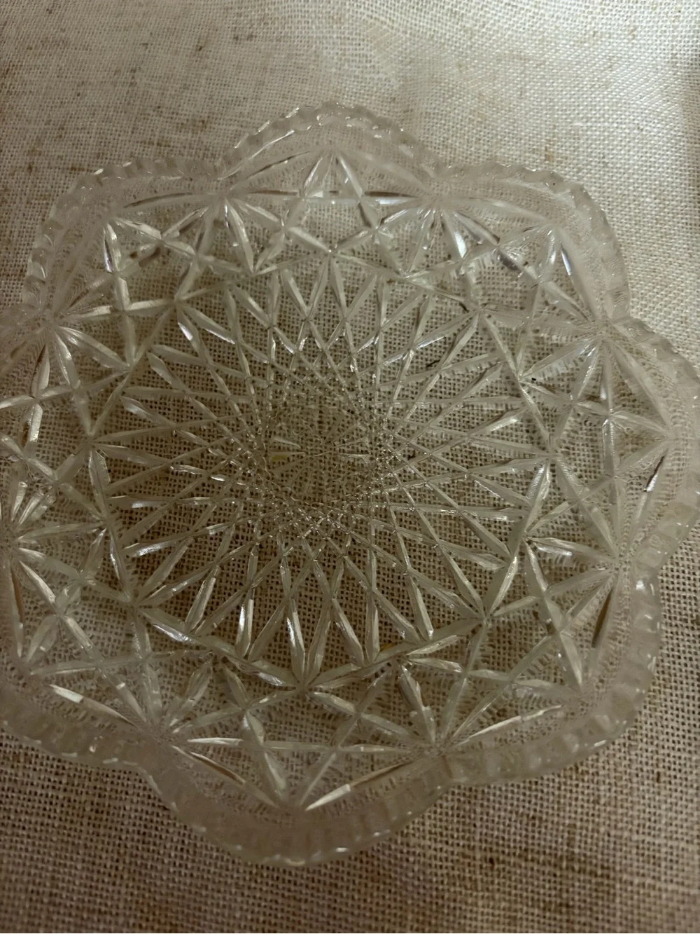 Avon Fostoria Diamond Point Stars Glass Covered Dish Candy Butter 6” 2 Piece